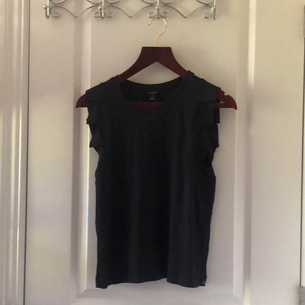 Ann Taylor navy blue shirt ruffle sleeve